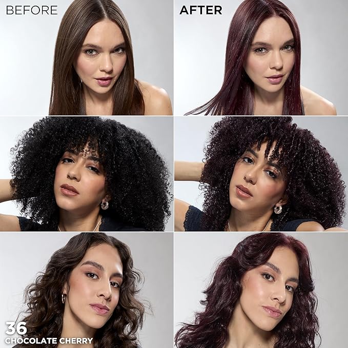 L'Oreal Paris Feria Multi-Faceted Shimmering Permanent Hair Color, 36 (Chocolate Cherry) Deep Burgundy Brown, Pack of 1 Hair Dye Kit