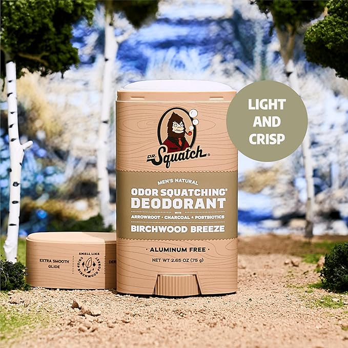 Dr. Squatch Natural Deodorant for Men - Odor-Squatching Aluminum Free - Birchwood Breeze (2.65 oz, 3-Pack)