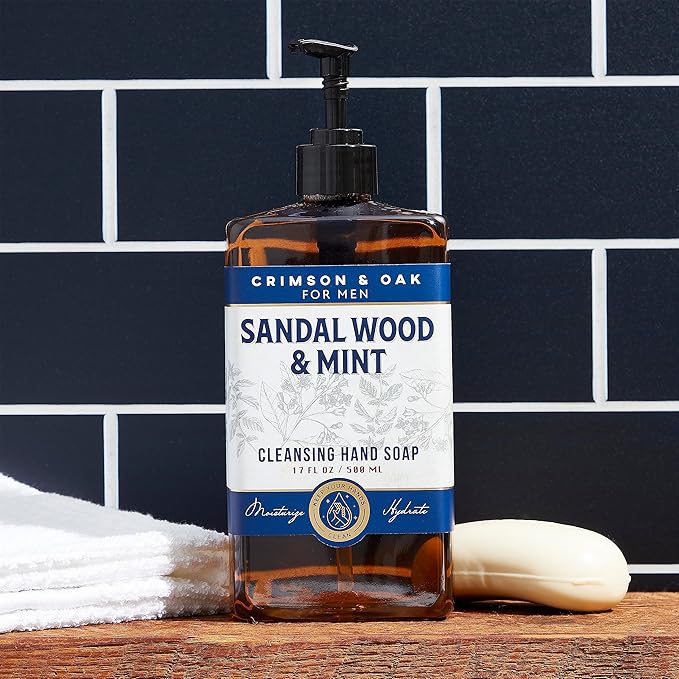 Body Prescriptions Crimson & Oak Men's Deep Cleansing Hand Soap with Pump Dispenser, 17 Fl Oz (Pack of 1), Sandalwood and Mint
