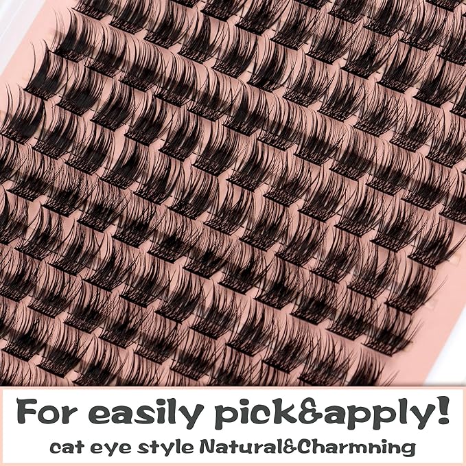 Lash Clusters 144 PCS Individual Lashes 12mm Eyelash Clusters D Curl Thick Cluster Eyelash Extensions Natural Wispy Cluster Lashes Reusable Volume Lash Clusters Lasting Lash (QD-12mm)