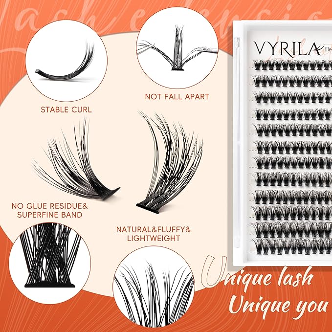 Lash Clusters DIY Lash Extensions, D Curl Individual Lashes Clusters Lashes Wispy Lash Extensions Natural Look Eyelash Clusters Mix 8-16mm(40D-0.07D-8-16mm)