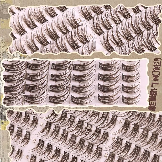 Mavphnee Brown Lash Clusters Wispy Cluster Eyelash Extensions Natural Cluster Lashes C-Curly Fairy Eyelash Clusters Dark Brown Individual Lashes Travel Pack DIY Anytime Anywhere (126Pcs, 10-16MM)