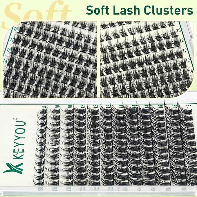 KEYYOULASH Lash Clusters Manga Lash Extension D Curl 144pcs 8-18mm Wispy Eyelash Clusters Natural Volume Eyelash Extensions Individual Lashes DIY at Home(KY06,D-8-18MIX)