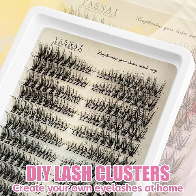 Lash Clusters Natural Look Wispy Cat Eye D Curl Lash Extensions Eyelash Clusters 8-16MM 216pcs Eye Lashes Extension, Yasnai Individual Eyelash Clusters DIY at Home