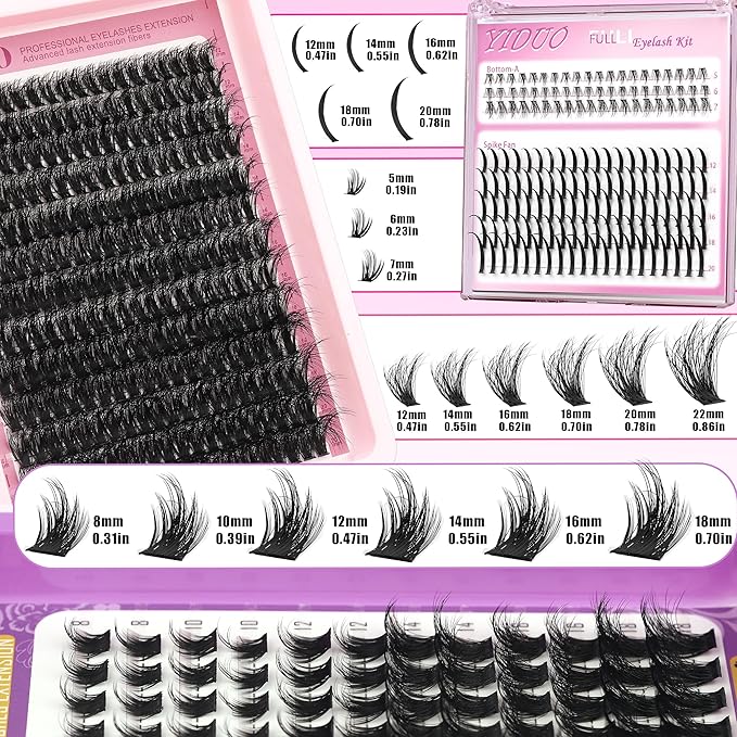 Lash Clusters Kit 6 Styles Bulk Packs Eyelash Extensions Volume/Manga/ultra/Dramatic with pikes Bottom Lashes Clusters Kit 5-20mm Wispy D Curl Individual Fake Eyelashes Kit DIY at Home Easily