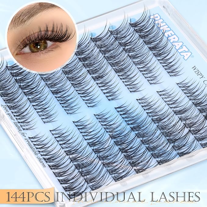 Wispy Lash Clusters Natural Eyelash Clusters 7-15 mm C Curvature Eyelash Clusters Lashes 144 pcs Wispy Cat Eye Individual Lashes Clusters DIY Eyelash Extensions