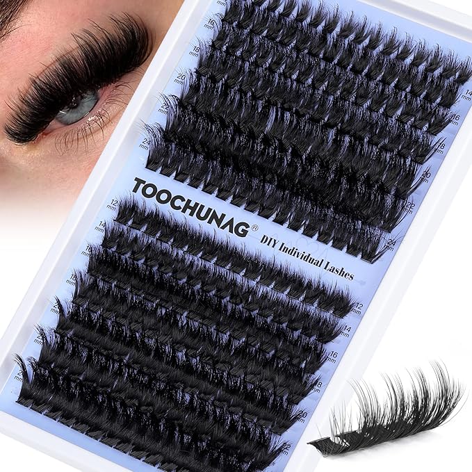 Lash Clusters 200D+260D Thick Eyelash Clusters 24mm Long Cluster Eyelash Extensions Spiky Wispy Lash Extension D Curly Cluster Lashes 224pcs DIY Individual Eyelashes by TOOCHUNAG