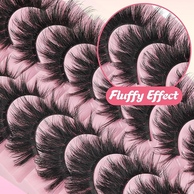Ahrikiss Lashes Fluffy False Eyelashes 5D Volume Fake Lashes That Look Like Extensions 10 Pairs Soft Thick Strip Lashes Wispy Faux Mink Lashes (D15)