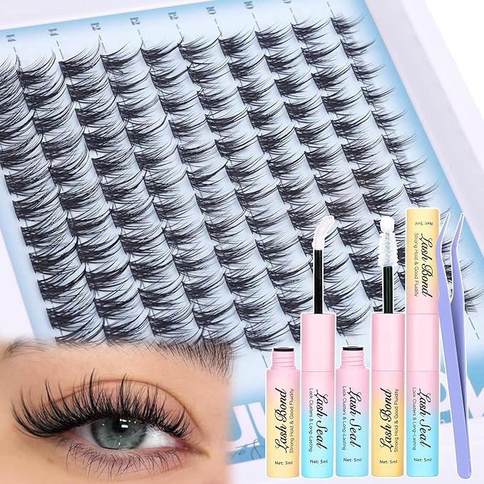 Lash Clusters Kit Wispy Cluster Eyelash Extensions Natural Individual Lashes Extension 8-16MM Short Cluster Lashes C Curl Eyelash Clusters Spikes 120 Pcs Spiky DIY Lash Kit for Everyday Wear