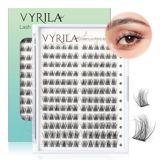 Lash Clusters 0.05mm Individual Lashes, 3D Wispy Lashes Clusters, 0.1mm Super Thin Band Resuable Natural Lashes,C Curl Faux Mink Lashes,144pcs Lash Extension (Green Vivid-C-0.05-8-16mix)
