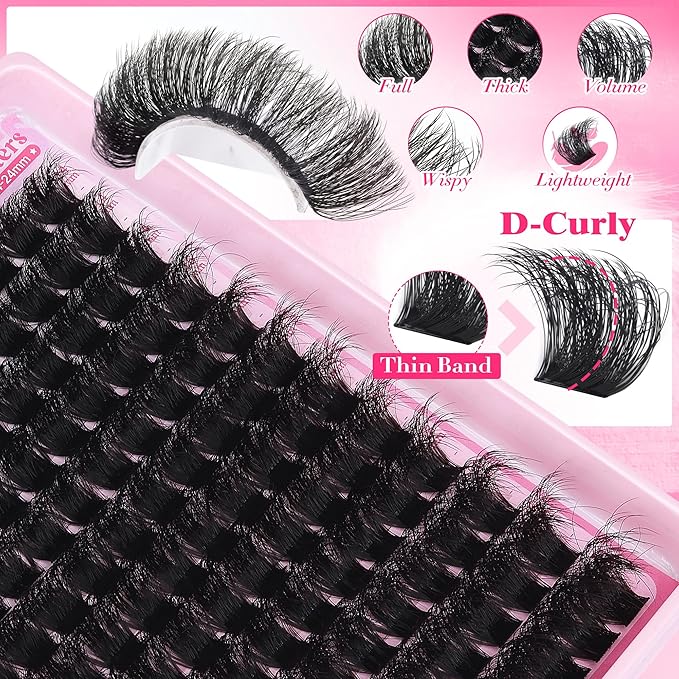 Mega Bold Lash Clusters Kit 14-24mm D-curved Cluster Eyelash Extensions Kit 200D Thick Volume Eyelash Clusters Kit with Lash Bond and Seal by ALPHONSE