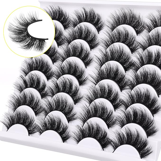 Newcally Lashes False Eyelashes Dramatic 20MM Faux Mink Lashes Pack 14 Pairs Wispy Long Thick Volume Strip Eye Lashes Multipack