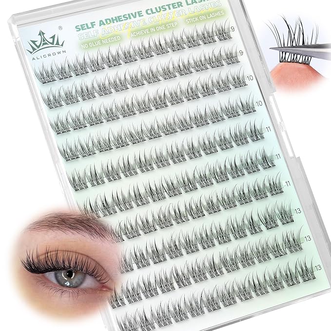 Self Adhesive Lashes Clusters Natural Look No Glue Eyelash Extensions Wispy Pre Glued Self Adhesive Eyelashes Reusable DIY Lash Extensions 120Pcs 9mm 10mm 11mm 13mm