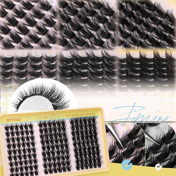 Fluffy Lash Clusters Kit Manga Eyelash Clusters Kit CD Curly Wispy Cluster Eyelash Extensions Kit with Bond and Seal Lash Glue 14-18MM Fluffy DIY Lash Extension Kit at Home by JIMIRE