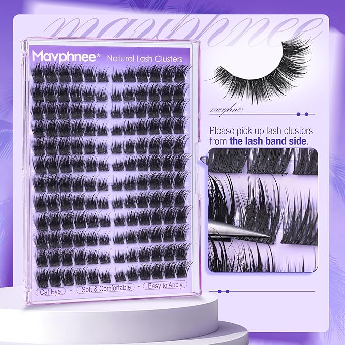 Fairy Lash Clusters Cat Eye Eyelash Clusters Wispy Cluster Lash Extensions Wet Look Individual Lashes Left Right Eye Cluster Eyelash Extensions 144Pcs DIY Lashes Pack by Mavphnee
