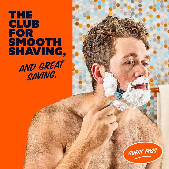 Dollar Shave Club | The Guest Pass Shave Set | 2 Swift Rinse Refill Cartridges, 1 Handle (Blue), 1 Razor Cover, Razors for Men