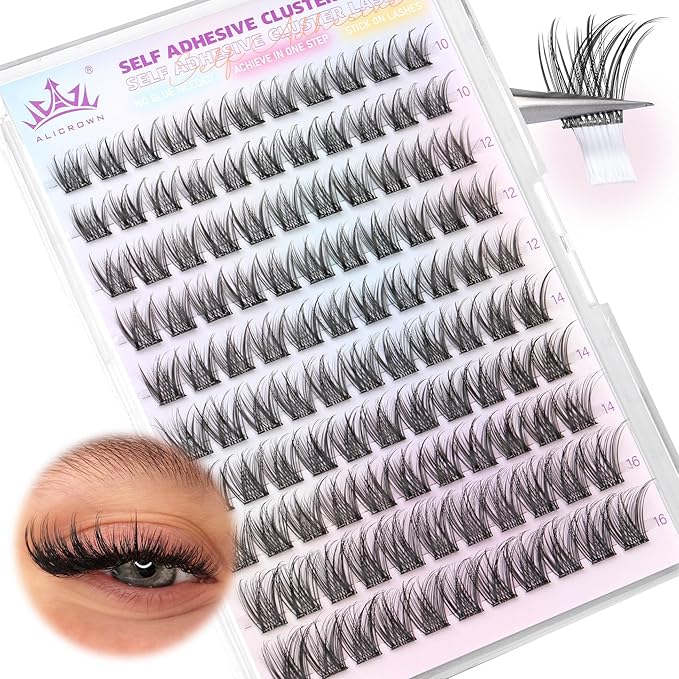 Self Adhesive Eyelashes No Glue Self Adhesive Lash Clusters Pre Glued Eyelashes Clusters Natural Wispy Glueless Eyelash Extensions Reusable DIY Lash Extensions (110Pcs, 10mm-16mm)