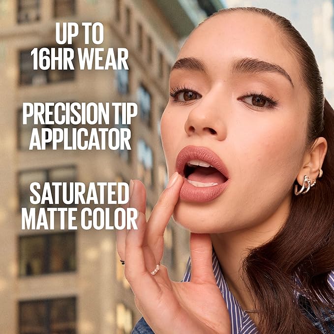 Maybelline Super Stay Matte Ink Liquid Lipstick Makeup, Long Lasting High Impact Color, Up to 16H Wear, Ringleader, Mauve Pink, 1 Count, Packaging May Vary