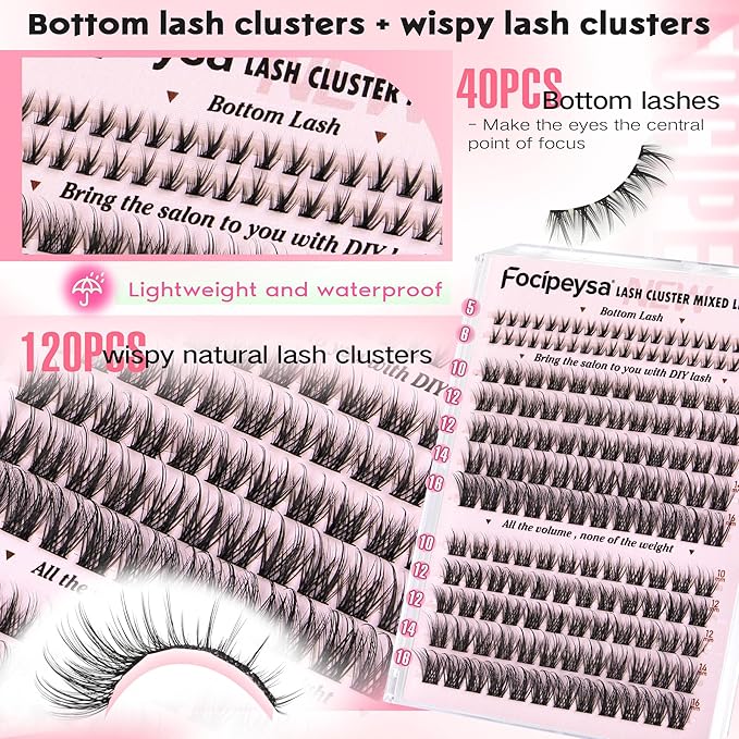 Focipeysa Natural Lash Clusters Eyelash Clusters Natural Wispy Lash Extensions Cat Eye Eyelashes Extension C-curl Individual Eyelashes Extensions 10-16mm Eyelashes Clusters DIY Lashes