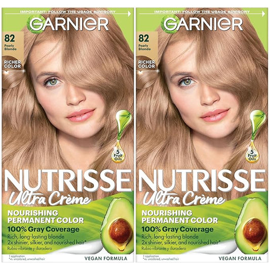 Garnier Hair Color Nutrisse Nourishing Creme, 82 Pearly Blonde (Biscotti) Permanent Hair Dye, 2 Count (Packaging May Vary)
