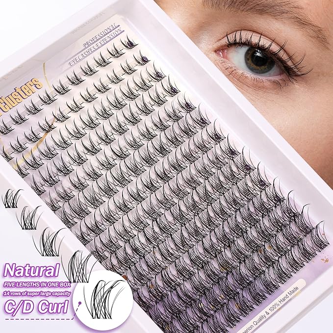 D Curl Lash Clusters Extensions 154 Pcs Individual Eye lash Clusters Natural Cluster Eyelash Lashes Wispy Clusters Lashes Makeup at Home - DIY Lash Extension Kit for Self Application Mix