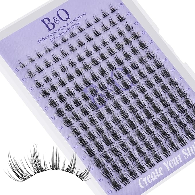 B&Q Wispy Lash Clusters Full B20,Eyelash Clusters 156PCS Comfortable band Cluster Eyelash Extensions,8-18mm Volume Individual Lashes Lightweight D Curl Lash Clusters Soft Eyelashes Natural Look(B20)