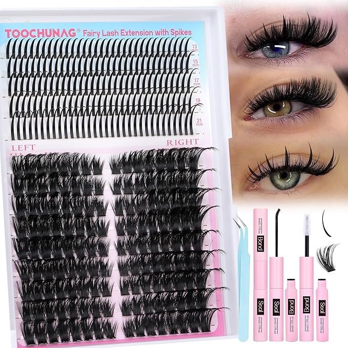 Lash Clusters Kit with Spiky Lashes Clusters 100D Volume Cluster Eyelash Extensions Kit 304pcs 13-21mm Spikes Individual Eyelashes Wispy Salon Look DIY Lash Extension Kit by TOOCHUNAG
