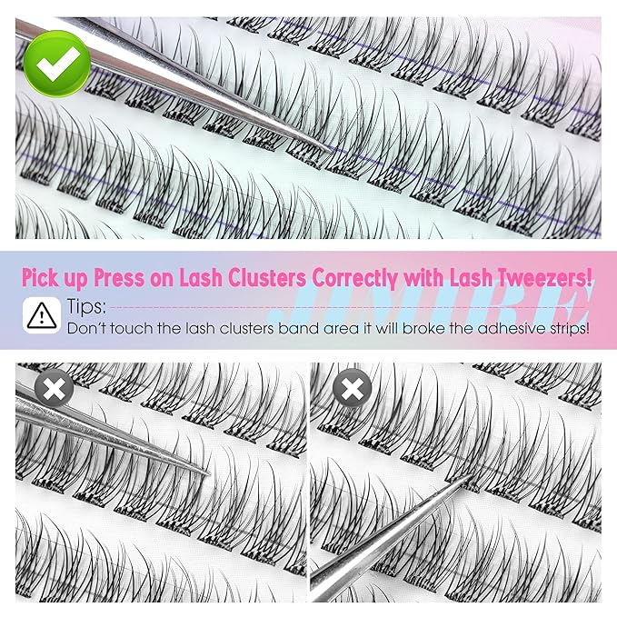 JIMIRE 160Pcs Self Adhesive Eyelashes Natural Look 9-14MM Wispy Pre Glued Lash Clusters No Glue Needed Press on Lashes Clusters Reusable Self Adhesive Eyelash Clusters Beginners Friendly