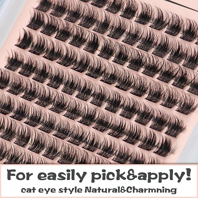 Lash Clusters 144 PCS 10 mm Volume Lashes Eyelash Clusters D Curl Cluster Eyelash Extensions Natural Wispy Cluster Lashes Reusable Individual Thick Lash Extension (QD-10mm)