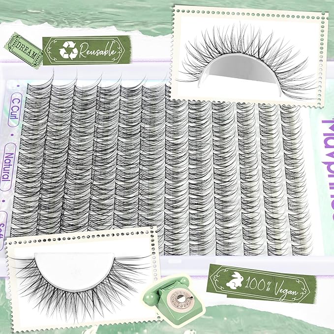 Mavphnee Natural Lash Clusters Kit C-Curly DIY Lash Extensions Kit 10-16MM Wispy Cluster Eyelash Extensions Kit Waterproof Lash Bond and Seal Kit 144PCS Your-Home-Lash-Salon Lash Kit