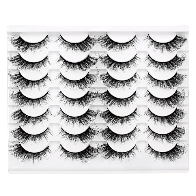 False Eyelashes Volume Wispy Cat Eye Lash Natural Spiky Fake Eyelashes Foxy Faux Mink Lashes Strips 14 Pairs Pack