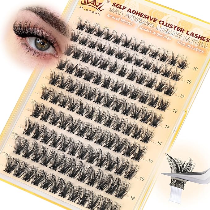 Self Adhesive Lash Clusters Natural No Glue Eyelashes Pre-glued Cluster Eyelash Extensions Wispy Reusable Self Adhesive Eyelash Clusters 120Pcs 10MM-18MM