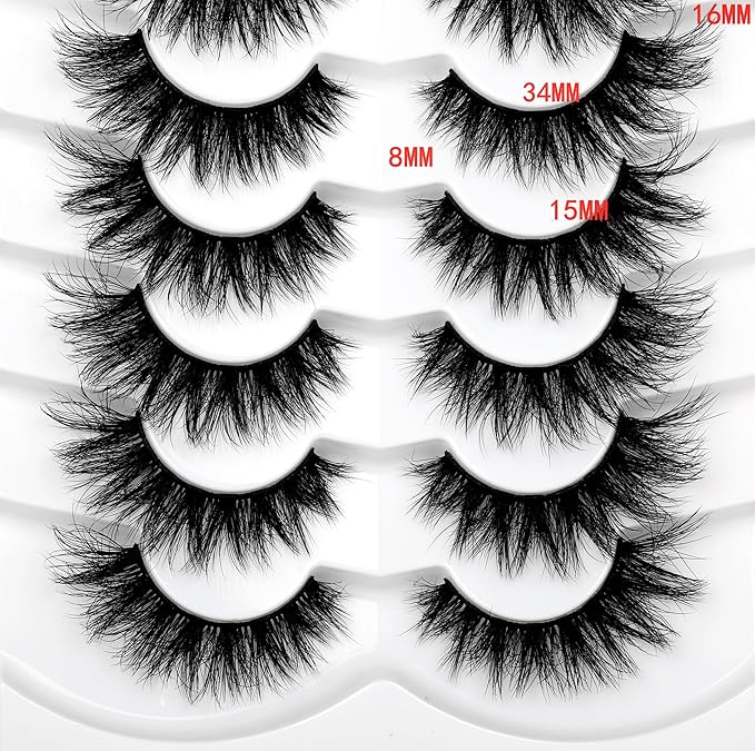Pooplunch Cat Eye Volume False Eyelashes Wispy Crossed Extension Clusters Look Full Strips Lash 16MM Faux Mink 8D Fake Eyelashes 7 Pairs Pack