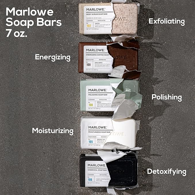 MARLOWE. No. 109 Coffee Bar Soap 7 oz (12 Bars) – Exfoliating Body Scrub for Men with Natural Extracts, Caffeine, Coffee Bean & Cocoa Butter – Energizing Fresh Brewed Scent