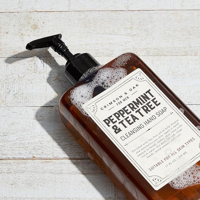 Body Prescriptions Crimson & Oak Men's Deep Cleansing Hand Soap with Pump Dispenser, 17 Fl Oz (Pack of 1), Peppermint and Tea Tree