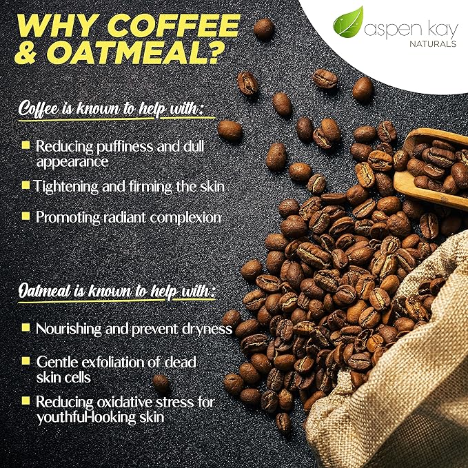 Aspen Kay Naturals Coffee & Oatmeal Exfoliating Soap, Natural and Organic Coffee Scrub. With Organic Shea Butter & Pure Essential Oils. A Wonderful Oatmeal Soap, For Men & Women. (6 pack)