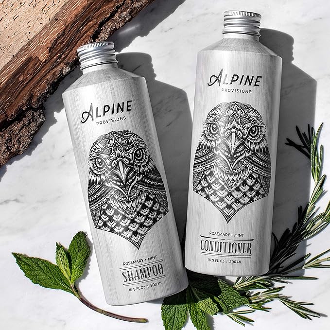 Alpine Provisions Rosemary & Mint Shampoo for Men & Women- Naturally Repair, and Hydrate with Essential Oils, Jojoba, Aloe Vera - Vegan, Sulfate & Plastic Free - Plant-Based Hair Care 16.9 FL Oz