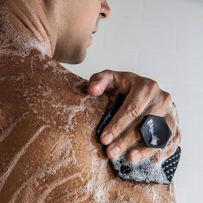 TOOLETRIES Body Scrubber - Exfoliates & Deep Cleans - Silicone Shower & Bathroom Accessory with Bespoke Bristles and Ergonomic Handles - Charcoal