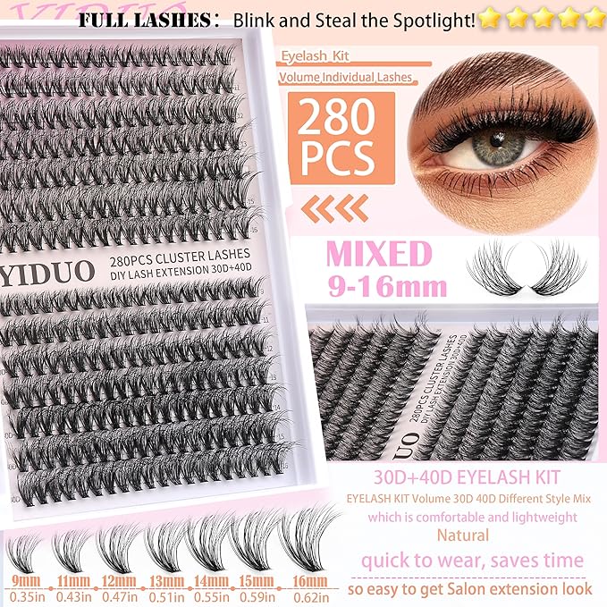 Lashes 7 style Mixed C-Curl False Eyelashes Extensions Clusters Lashes Kit Gift Packs 835Pcs with Bond&Seal Faux Mink Individual Lash Wholesale Pack DIY Individual Fake Eyelashes Box