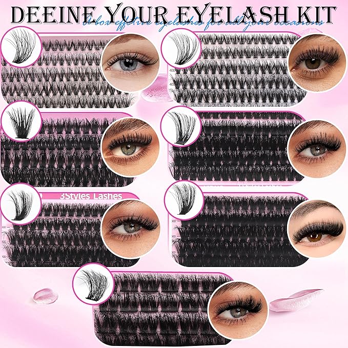 Lashes 7 style Mixed C-Curl False Eyelashes Extensions Clusters Lashes Kit Gift Packs 835Pcs with Bond&Seal Faux Mink Individual Lash Wholesale Pack DIY Individual Fake Eyelashes Box