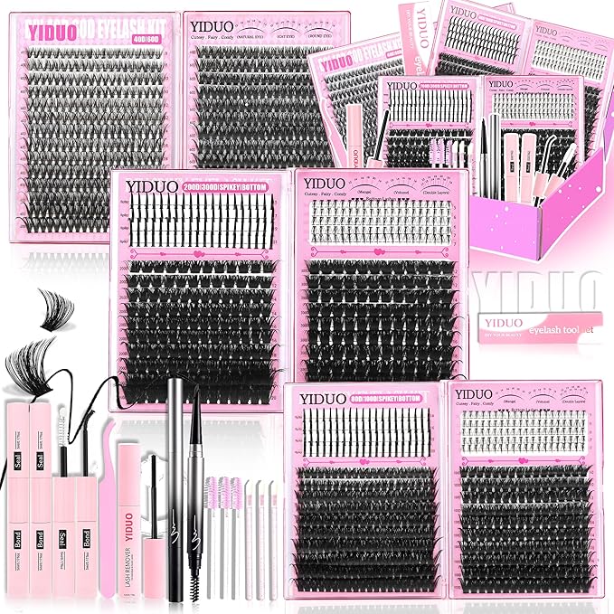 6 Styles Mix Lashes Clusters Kit 3 Box Cluster Lash Book Kit with 2X Bond&Seal 1520Pcs 100D/200D/300D Volume Individual Eyelash Extension Gift Packs for Beginners Bulk Pack. DIY at Home Easily