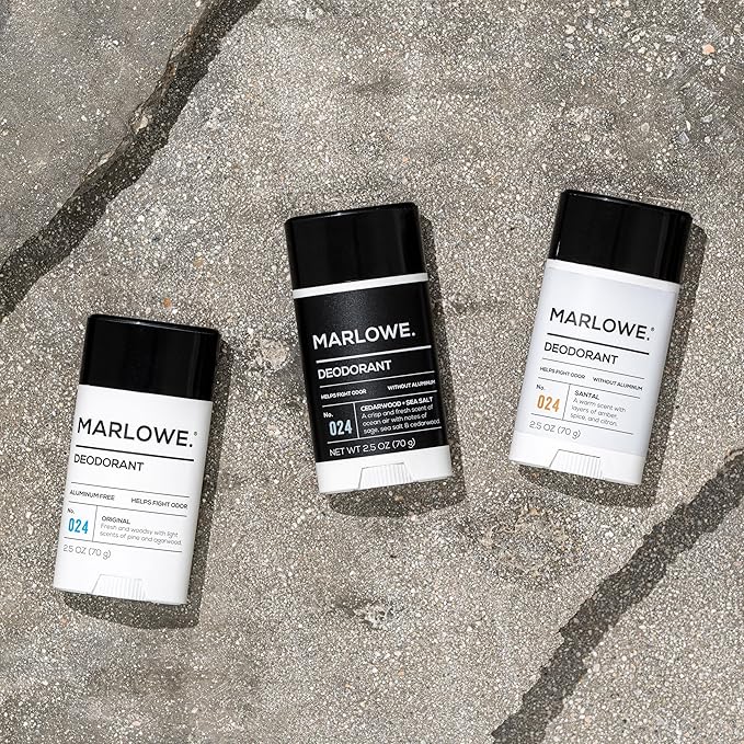 MARLOWE. No. 024 Deodorant 2.5 oz, Jojoba Esters, Coconut Oil, Shea Butter & Tapioca Starch for Odor Protection, Formulated without Aluminum & Baking Soda, Fresh & Zesty Cedarwood + Sea Salt Scent