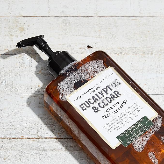 Body Prescriptions Crimson & Oak Men's Deep Cleansing Hand Soap with Pump Dispenser, 17 Fl Oz (Pack of 4), Eucalyptus & Cedar